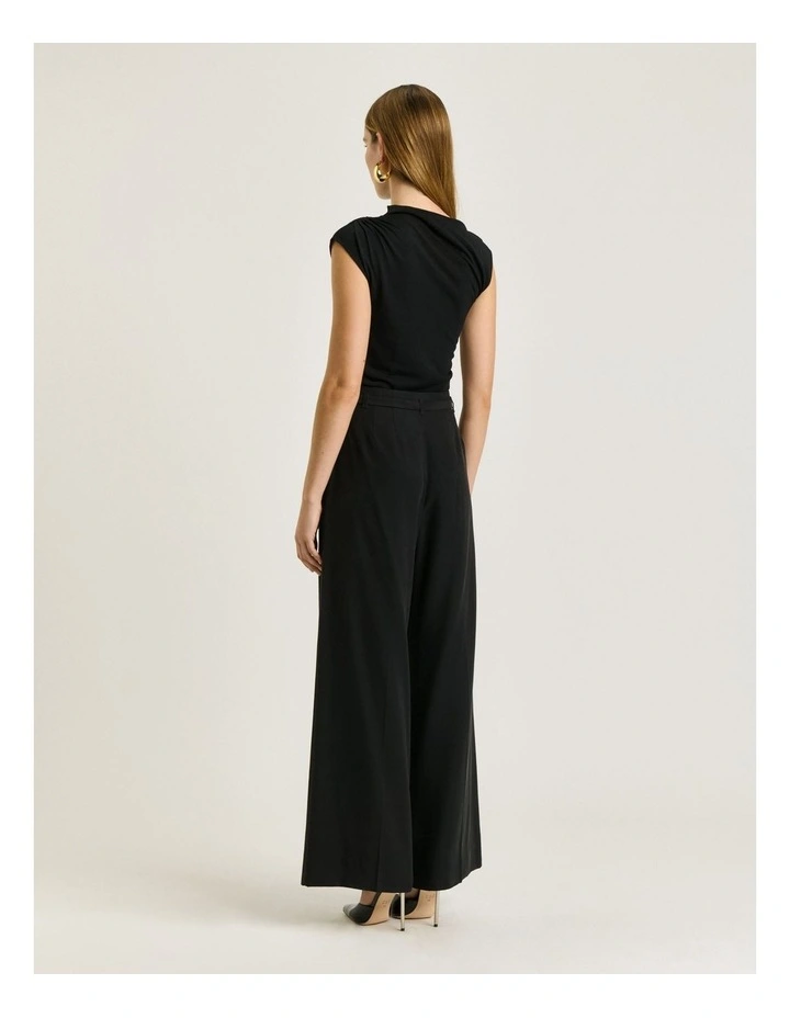 Ruched Cap Sleeve Knit in Black image 2