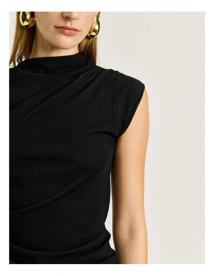 Ruched Cap Sleeve Knit in Black image 4