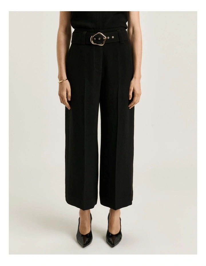Double Crepe Belted Cropped Pant in Black image 3