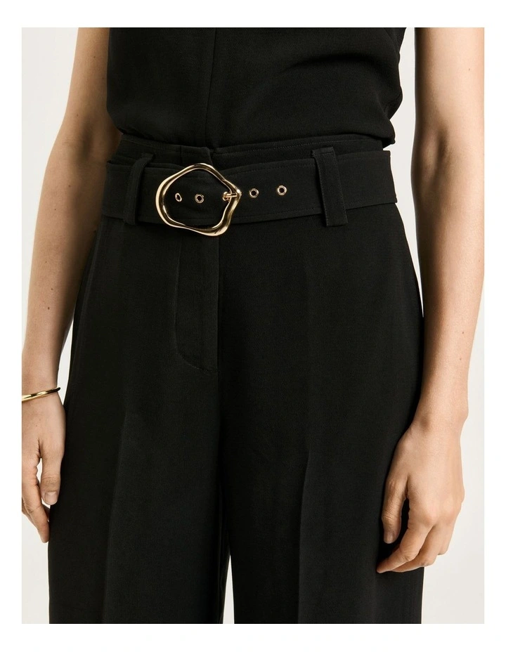 Double Crepe Belted Cropped Pant in Black image 4