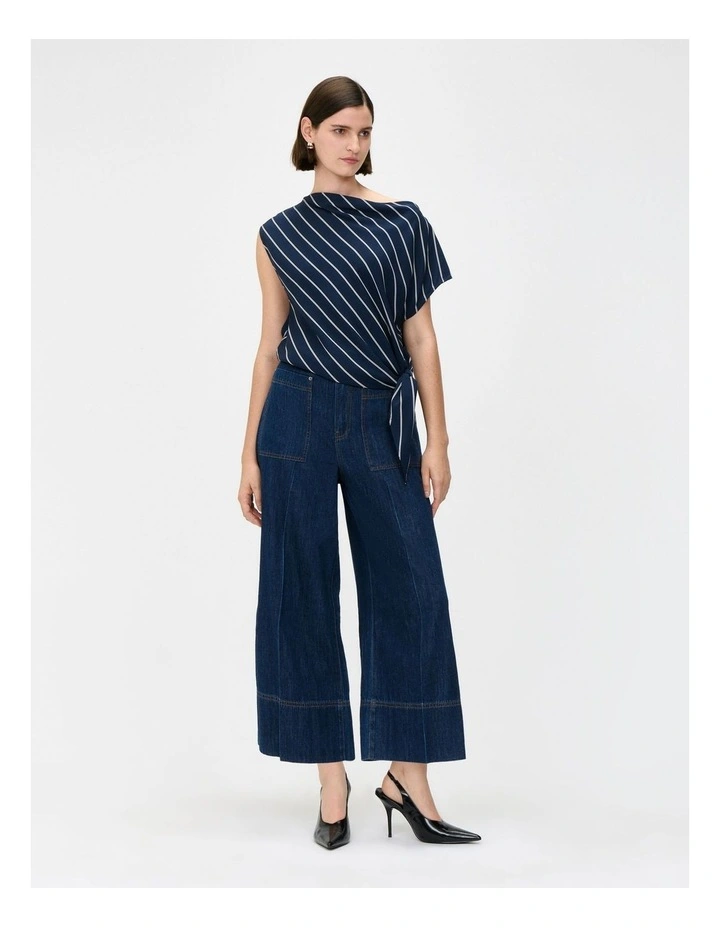 Pinstripe Draped Top in Navy image 1