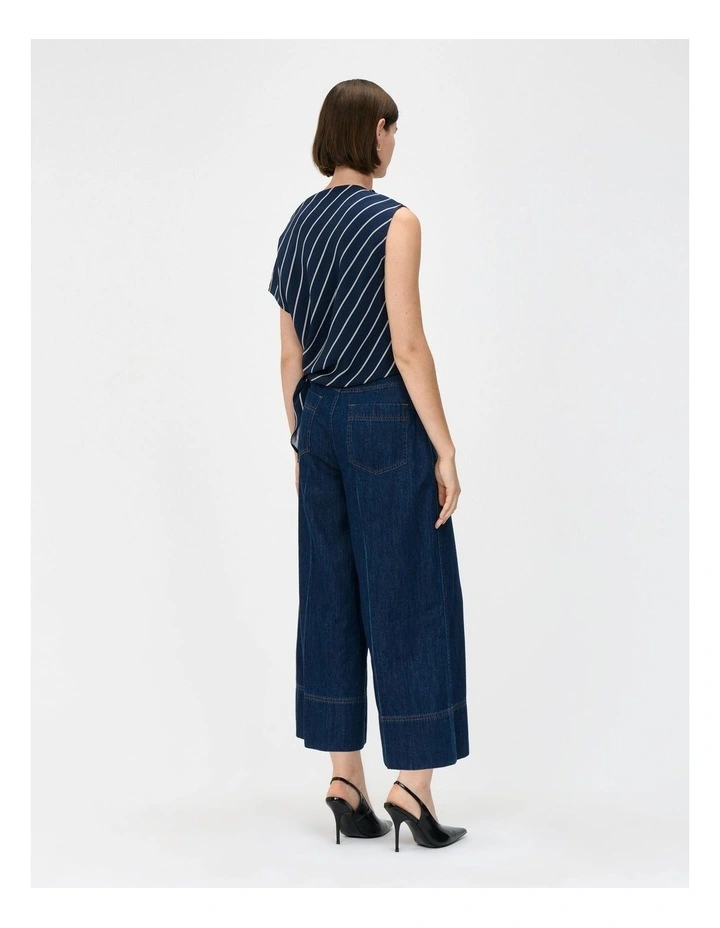 Pinstripe Draped Top in Navy image 2