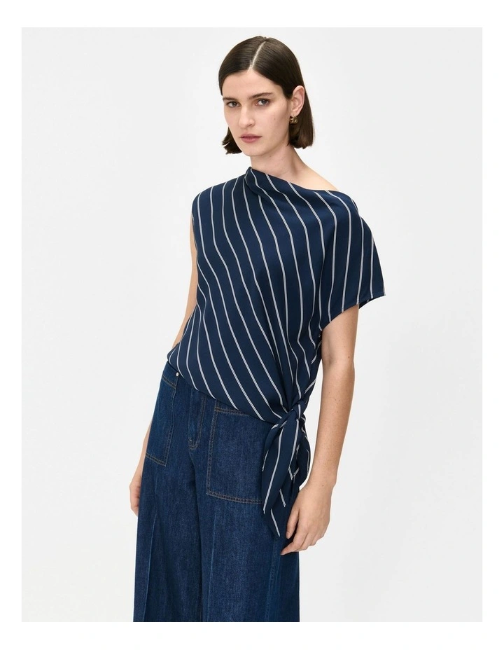 Pinstripe Draped Top in Navy image 3