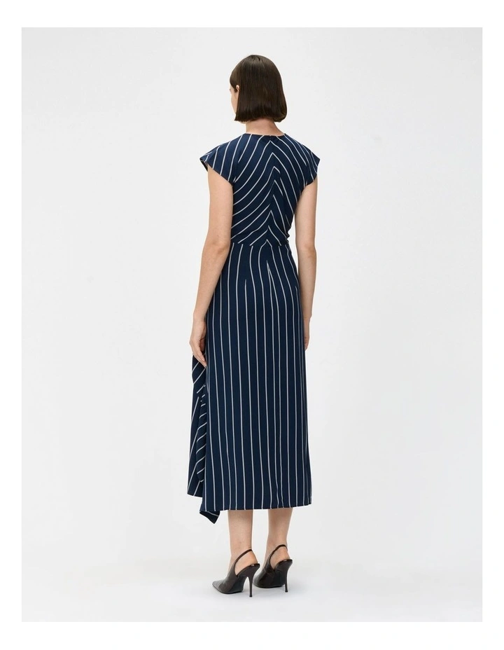Pinstripe Flounce Dress in Navy image 2