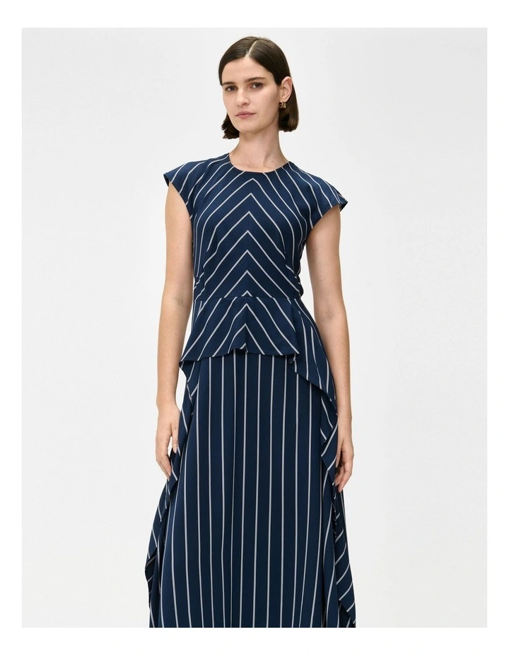 Pinstripe Flounce Dress in Navy image 3