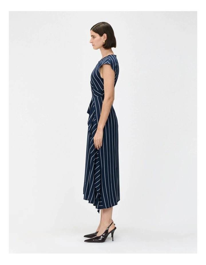 Pinstripe Flounce Dress in Navy image 4
