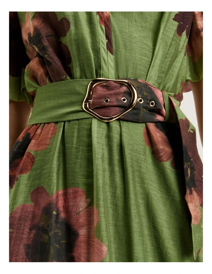 Poppy Voile Belted Midi Dress in Green Water image 4