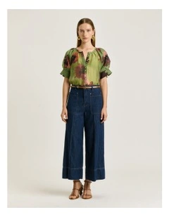Poppy Blouson Sleeve Shirt in Green Water