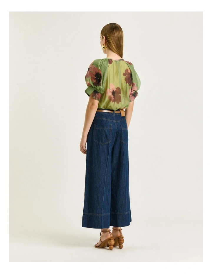 Poppy Blouson Sleeve Shirt in Green Water image 2