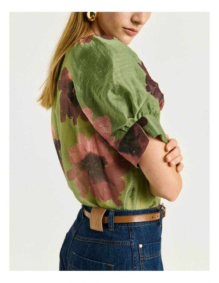 Poppy Blouson Sleeve Shirt in Green Water image 4