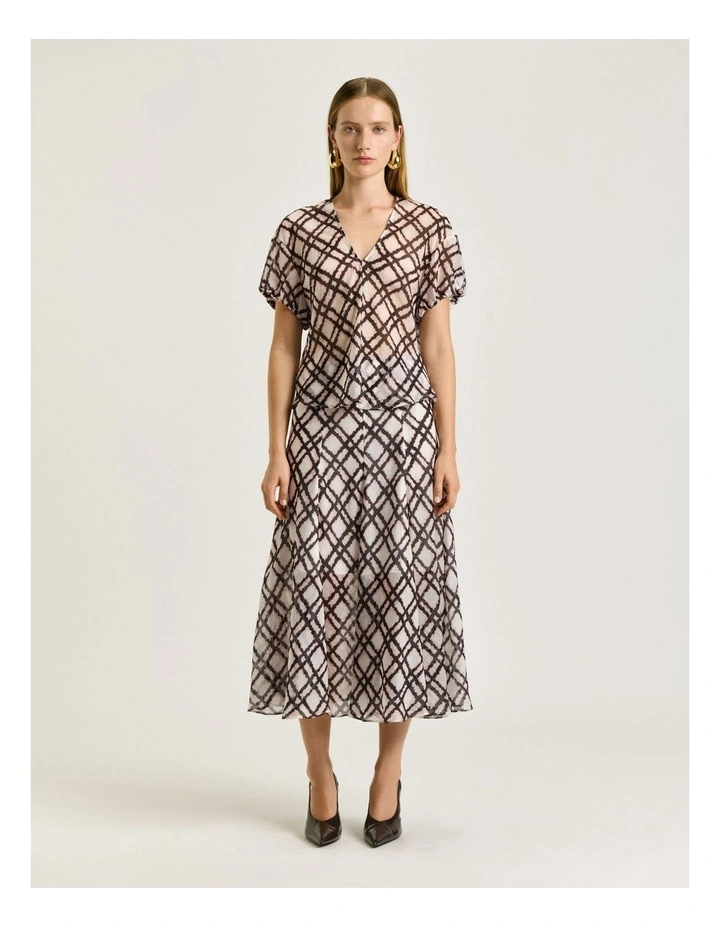 IKAT CHECK GATHERED SLEEVE TOP image 1