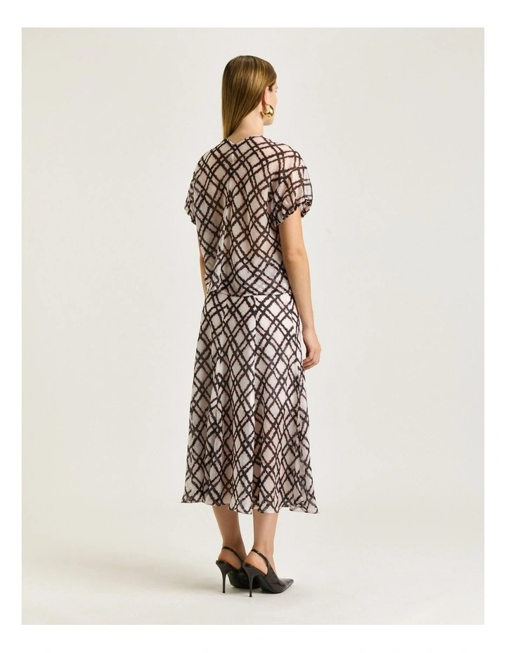 IKAT CHECK GATHERED SLEEVE TOP image 2