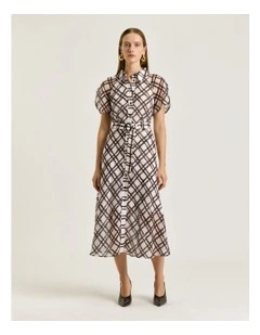 IKAT CHECK BELTED SHIRTDRESS