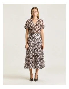 IKAT CHECK FLUTED MIDI SKIRT