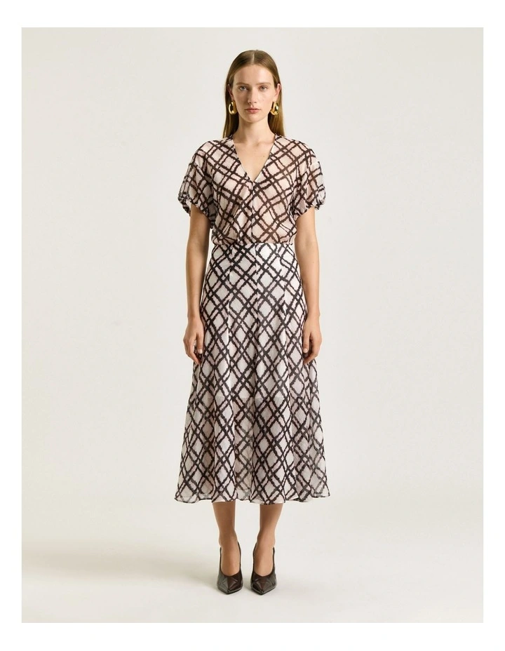 IKAT CHECK FLUTED MIDI SKIRT image 1