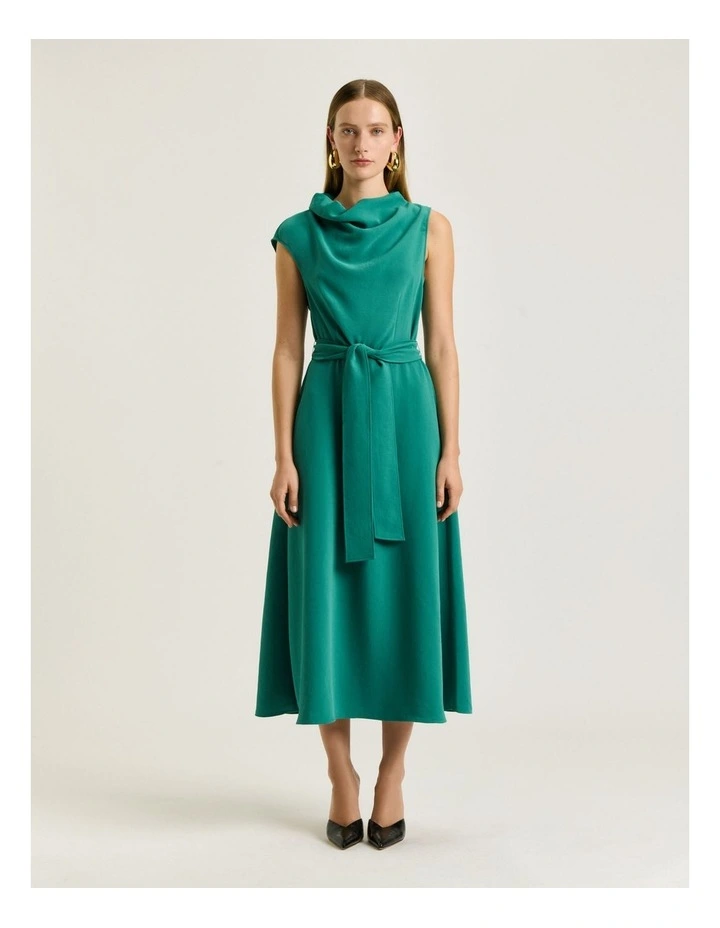 DRAPEY CREPE BELTED COWL NECK MIDI DRESS image 1