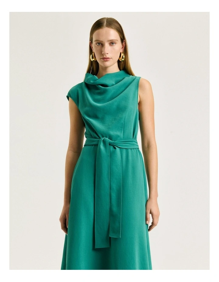 DRAPEY CREPE BELTED COWL NECK MIDI DRESS image 3