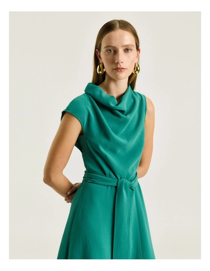 DRAPEY CREPE BELTED COWL NECK MIDI DRESS image 4
