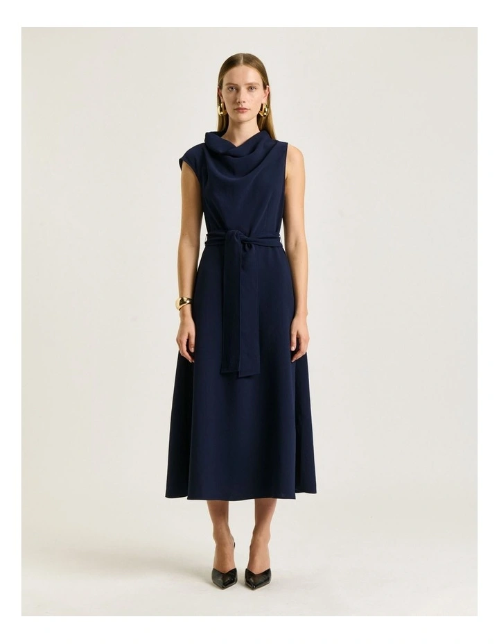 DRAPEY CREPE BELTED COWL NECK MIDI DRESS image 1
