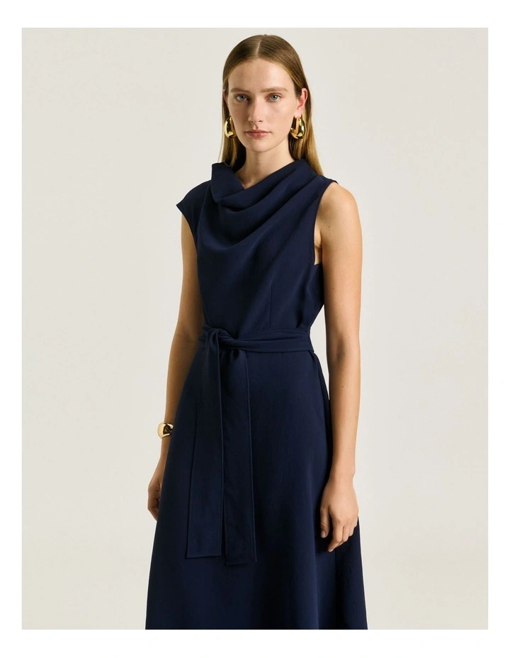 DRAPEY CREPE BELTED COWL NECK MIDI DRESS image 3