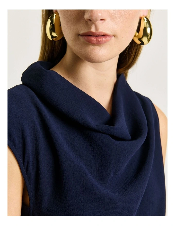 DRAPEY CREPE BELTED COWL NECK MIDI DRESS image 4