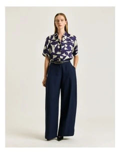Ink Shadow Leaf Satin Shirt in Blue