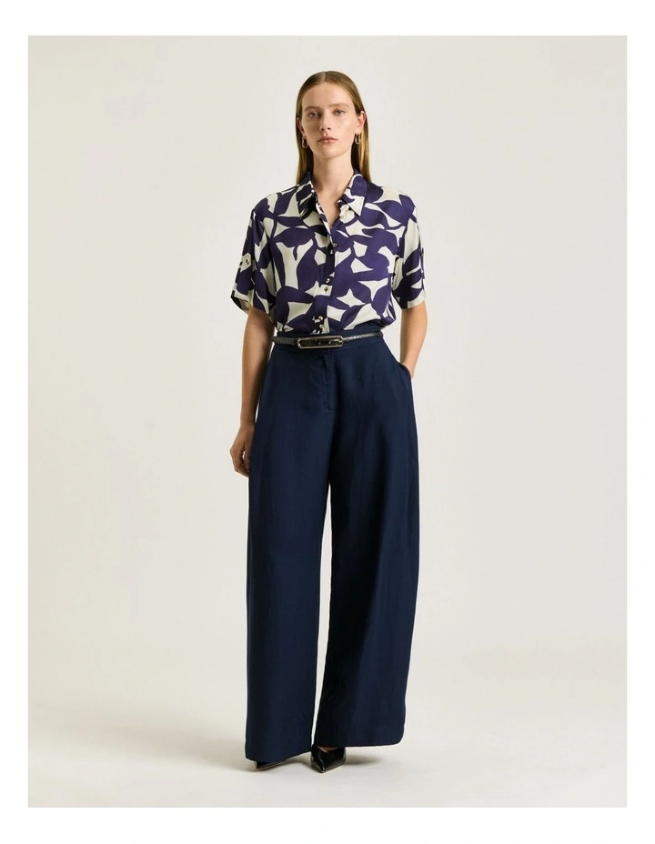 Ink Shadow Leaf Satin Shirt in Blue image 1