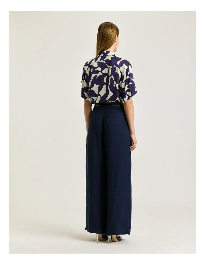 Ink Shadow Leaf Satin Shirt in Blue image 2