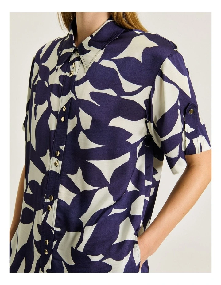 Ink Shadow Leaf Satin Shirt in Blue image 4