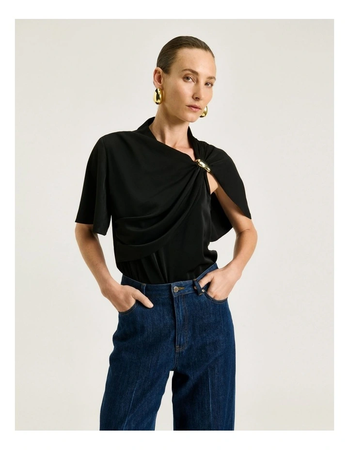 Satin Georgette Draped Top With Gold Clasp image 3