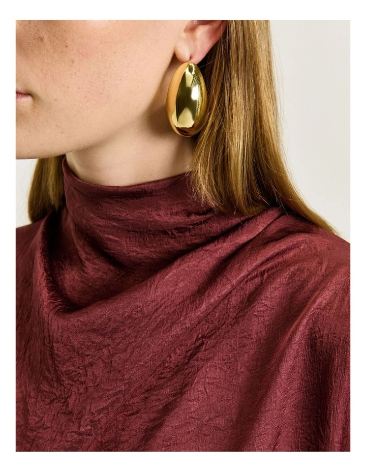 Crushed Acetate Drape Neck Top in Chestnut image 4