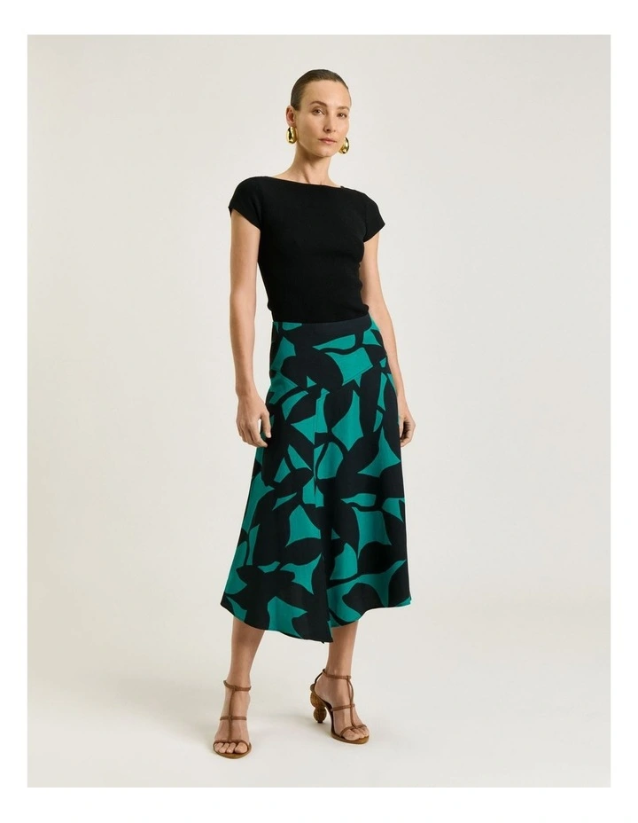 Jade Shadow Leaf Viscose Linen Midi Skirt image 1