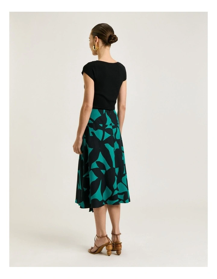 Jade Shadow Leaf Viscose Linen Midi Skirt image 2