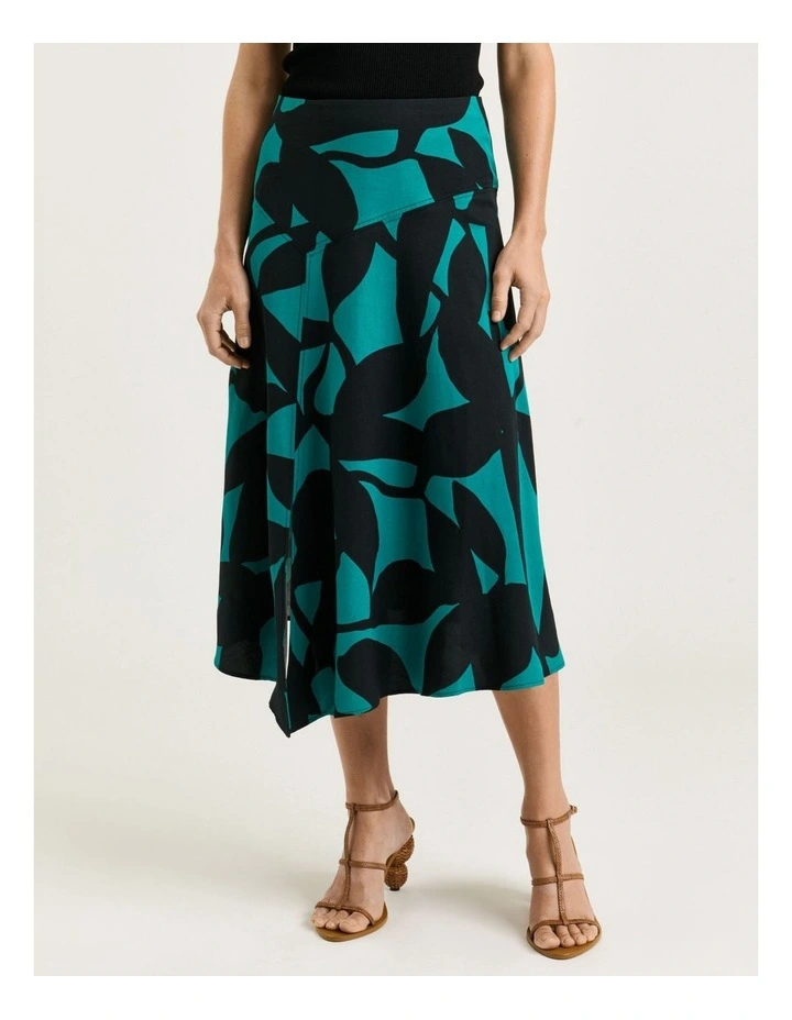 Jade Shadow Leaf Viscose Linen Midi Skirt image 3