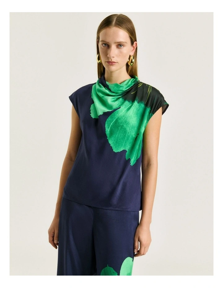 Water Poppy Cowl Neck Top in Indigo image 3