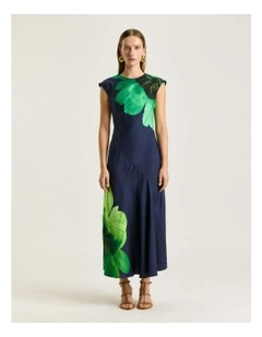 Water Poppy Bias Midi Dress in Indigo