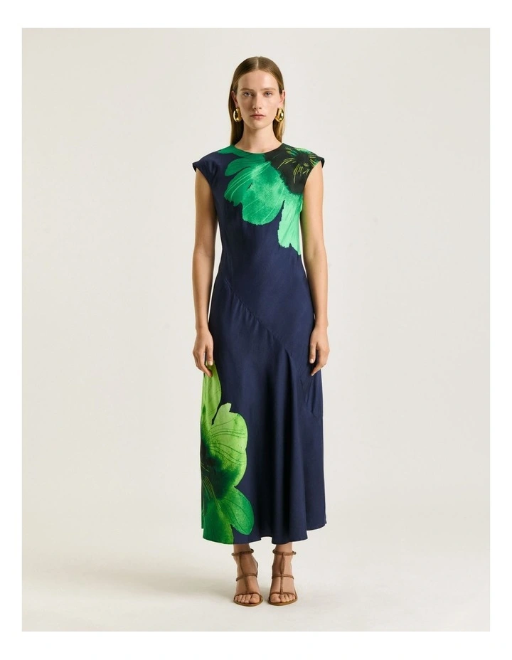 Water Poppy Bias Midi Dress in Indigo image 1