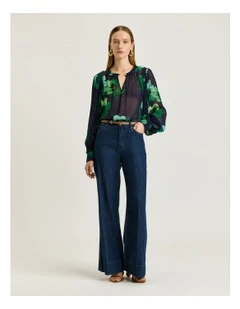 Water Poppy Georgette Blouse in Indigo