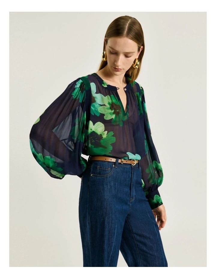 Water Poppy Georgette Blouse in Indigo image 3
