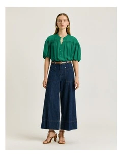 Viscose Georgette Gathered Blouse in Green