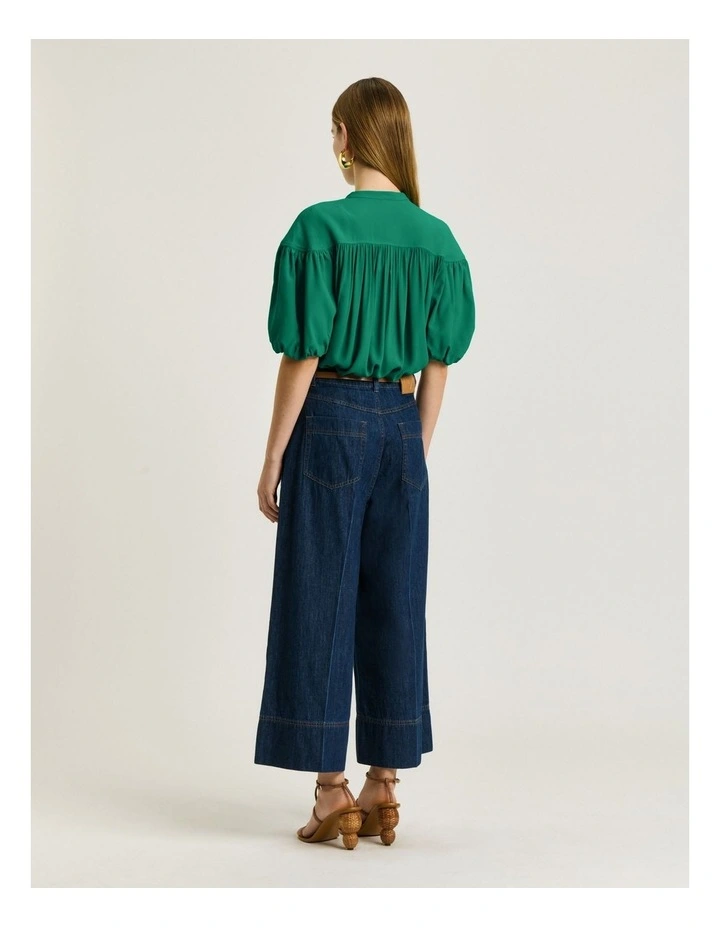 Viscose Georgette Gathered Blouse in Green image 2
