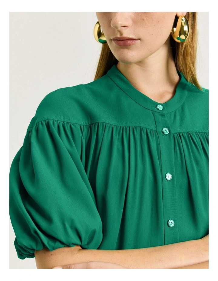 Viscose Georgette Gathered Blouse in Green image 4