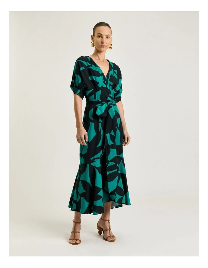 Jade Shadow Leaf Viscose Linen Midi Dress image 1