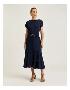 Floral Broderie Belted Midi Skirt