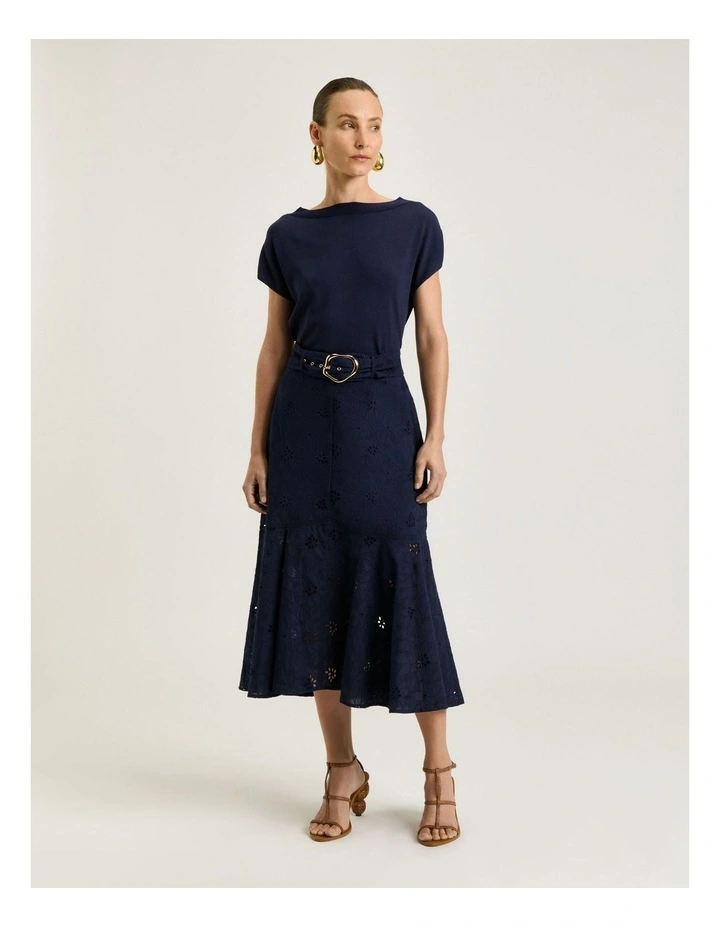 Floral Broderie Belted Midi Skirt image 1