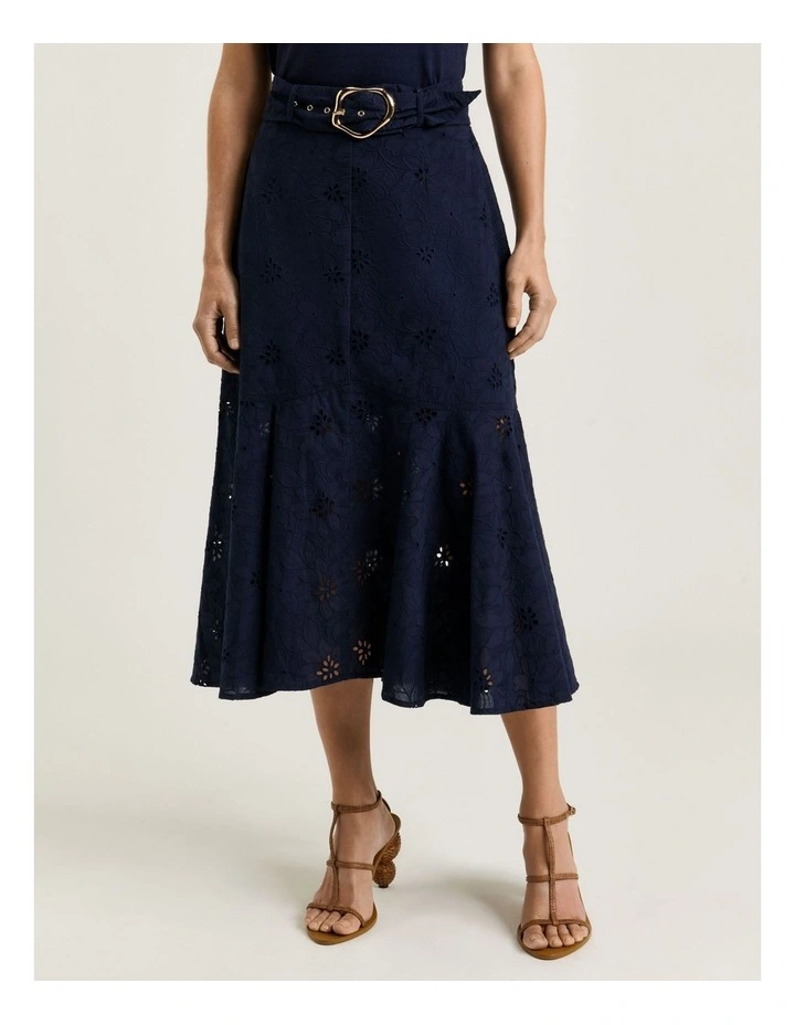 Floral Broderie Belted Midi Skirt image 3