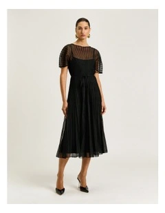 Sheer Knit Flared Dress in Black
