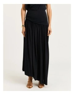 Slinky Jersey Gathered Maxi Skirt in Black
