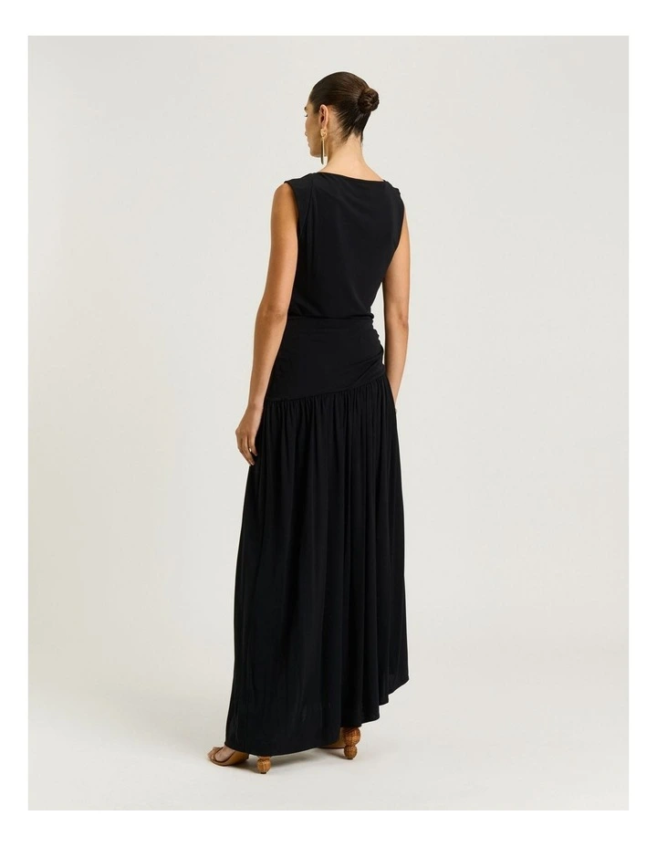 Slinky Jersey Gathered Maxi Skirt in Black image 2