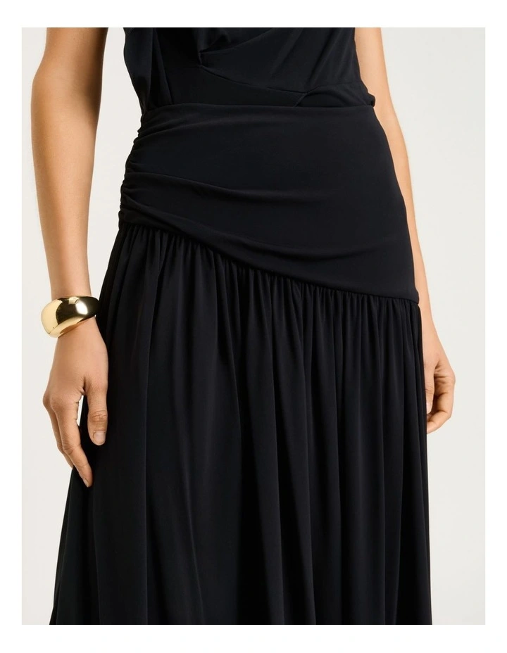 Slinky Jersey Gathered Maxi Skirt in Black image 3